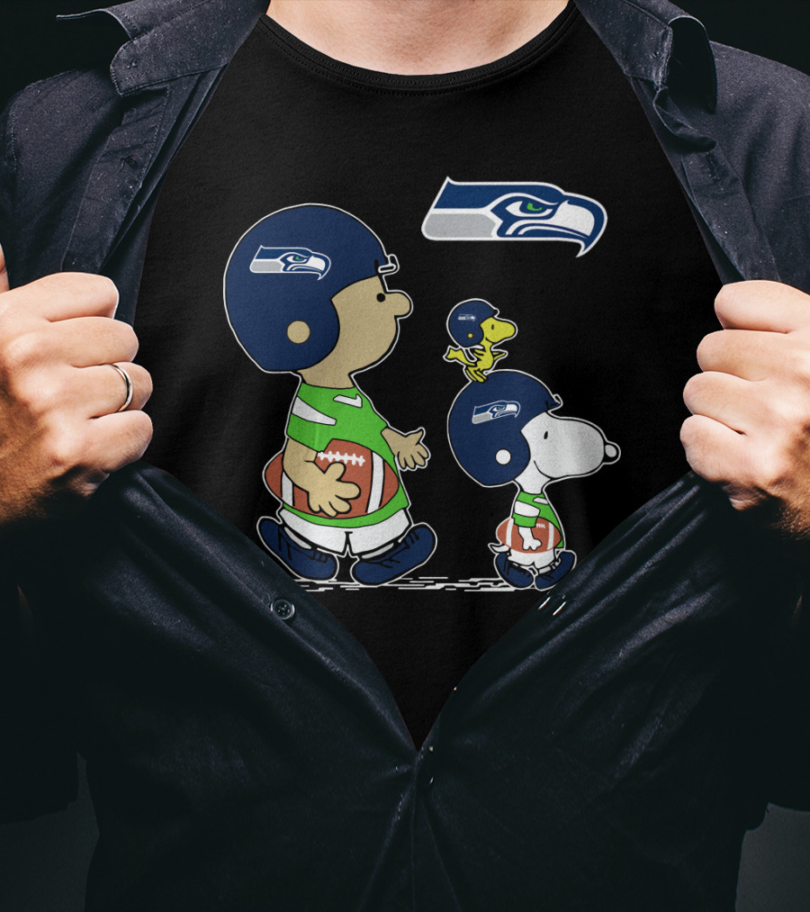 Peanuts Characters Seahawks Football Helmets T-Shirt