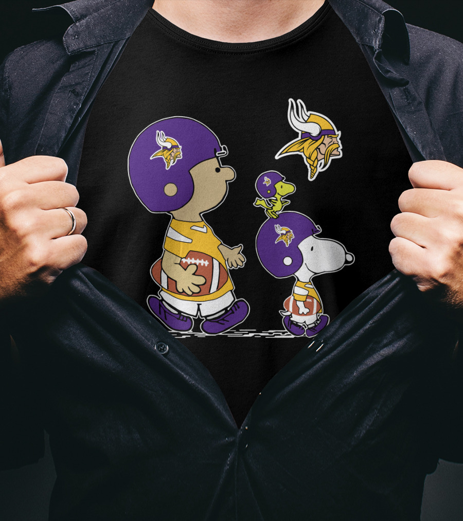 Minnesota Vikings Snoopy And Woodstock Football Team Collaboration T-Shirt