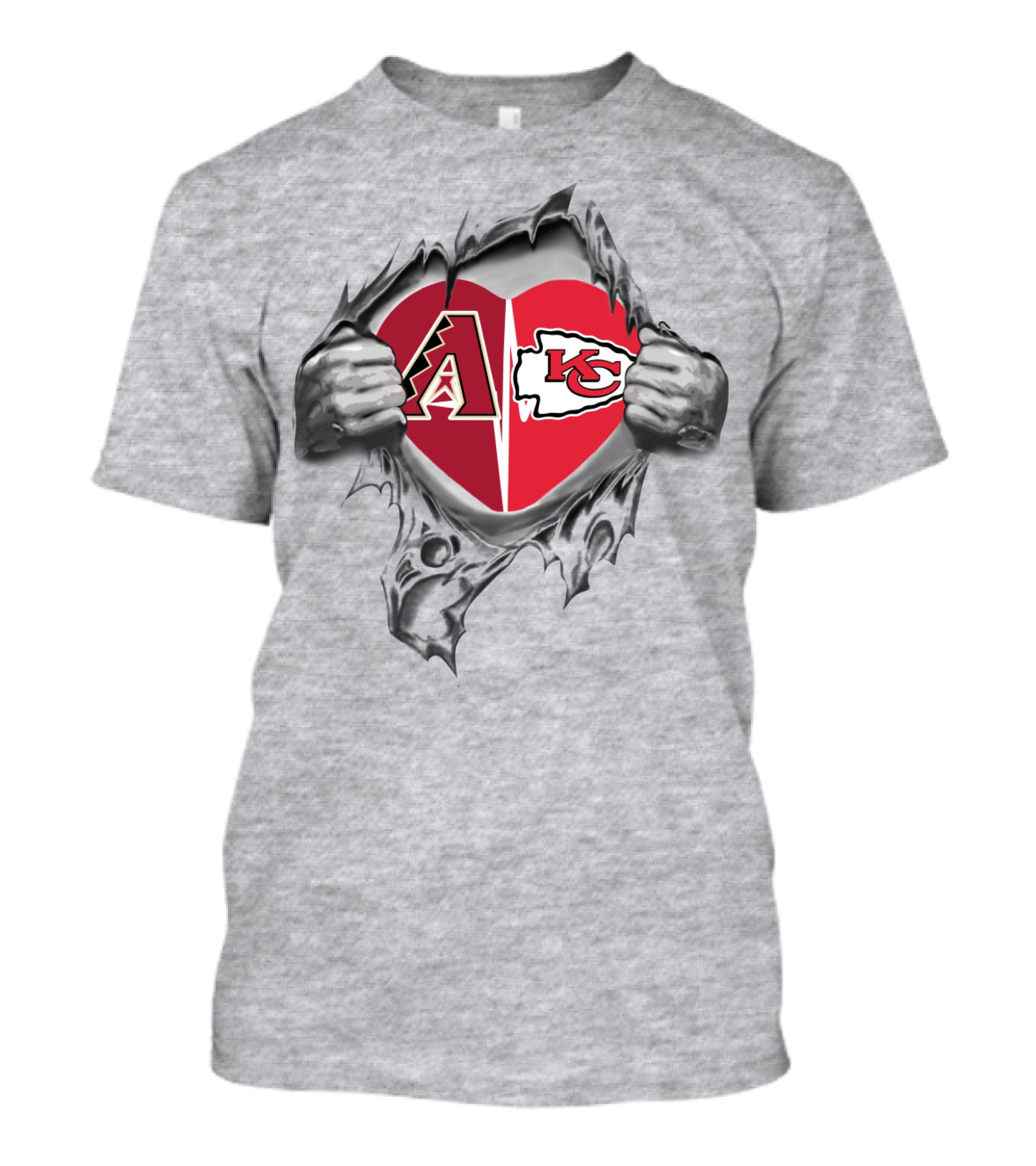 Chiefs Diamondbacks Heart Logo Hands Rip Football Baseball Fans T-Shirt