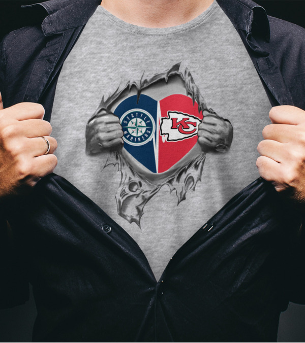 Seattle Mariners Kansas City Chiefs Heart T-Shirt