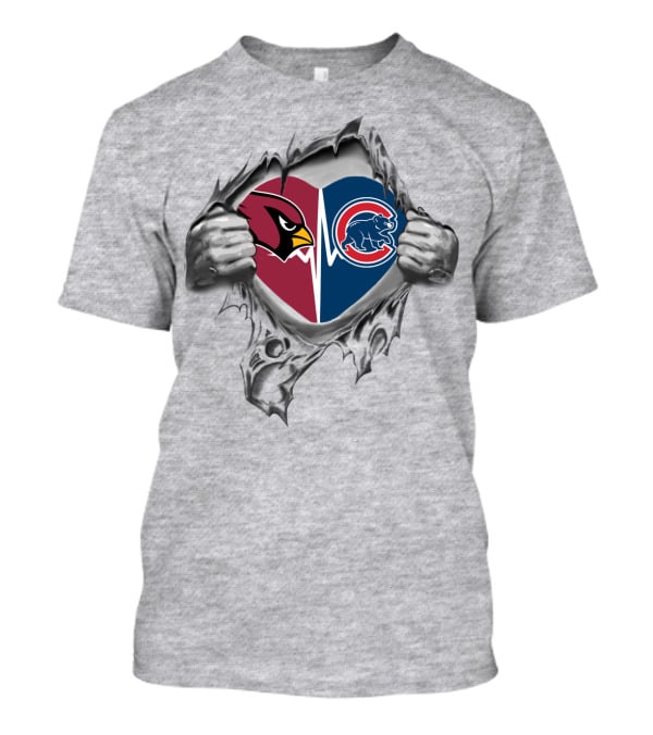 Cardinals Cubs Heart Torn Fabric Rivalry Spirit T-Shirt