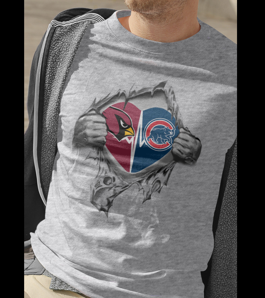 Cardinals Cubs Heart Torn Fabric Rivalry Spirit T-Shirt