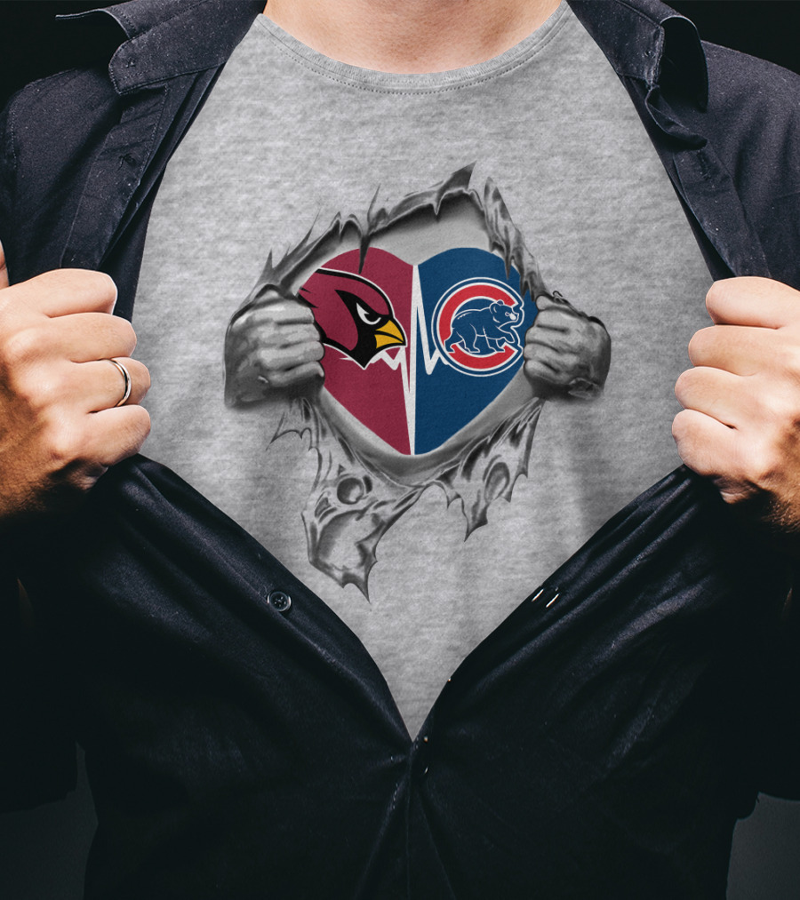 Cardinals Cubs Heart Torn Fabric Rivalry Spirit T-Shirt