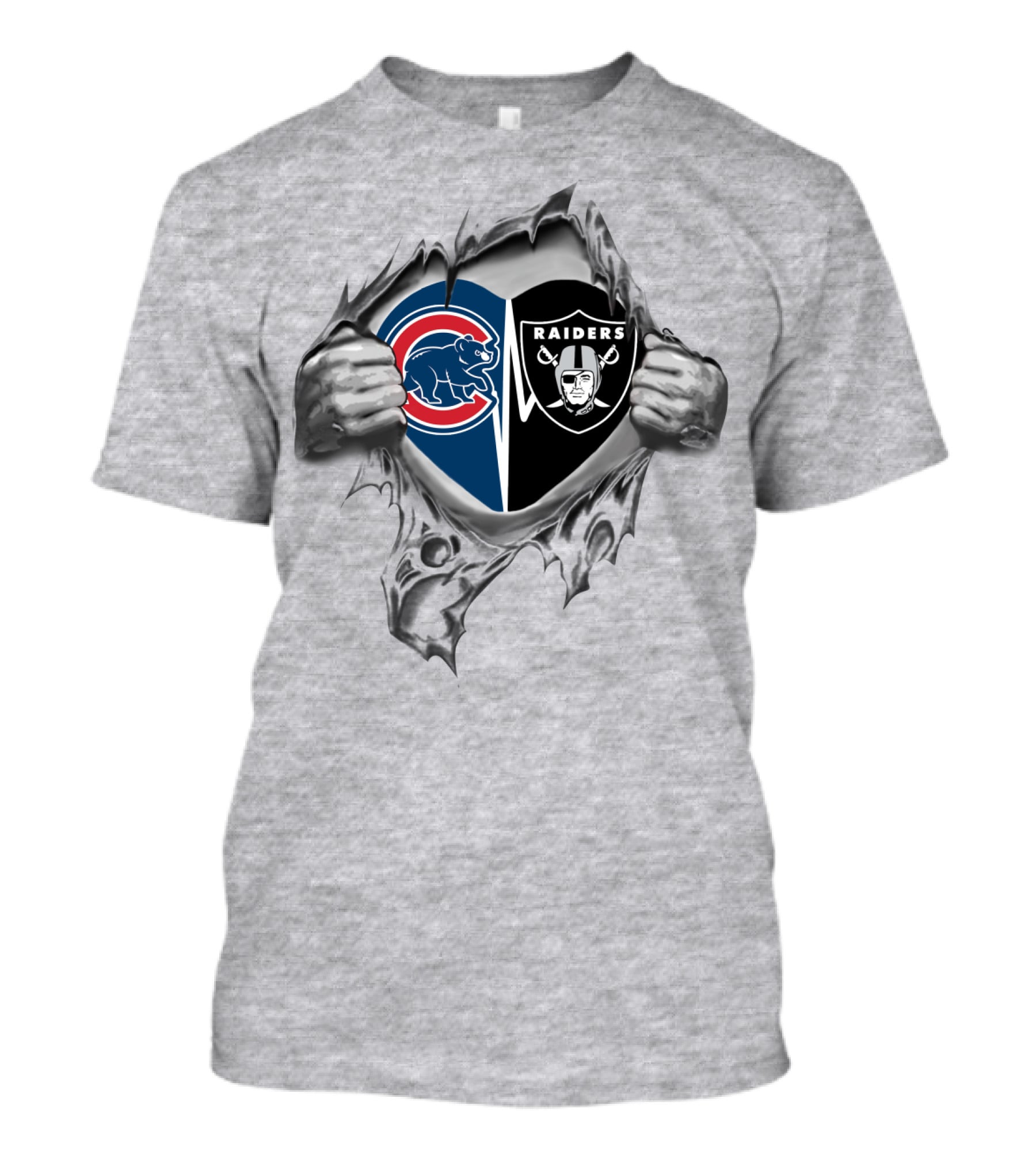 Cubs Raiders Heart Logo Tear T-Shirt