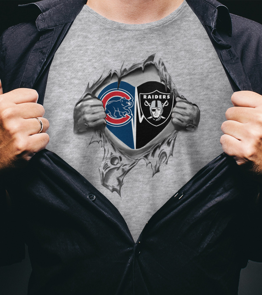 Cubs Raiders Heart Logo Tear T-Shirt