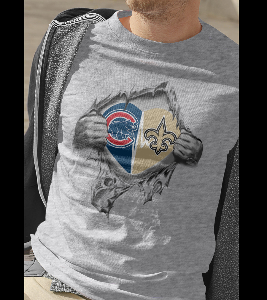 Cubs And Saints Love Revealed In Heart-Shaped Logo Split T-Shirt