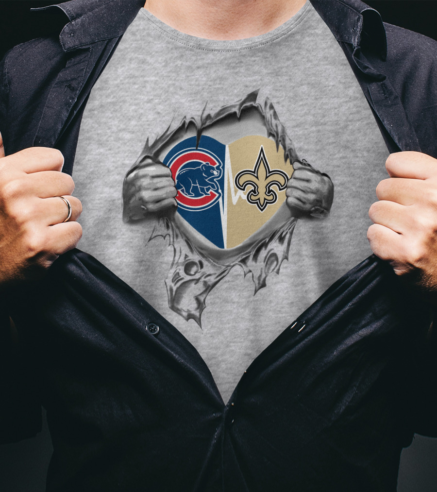 Cubs And Saints Love Revealed In Heart-Shaped Logo Split T-Shirt