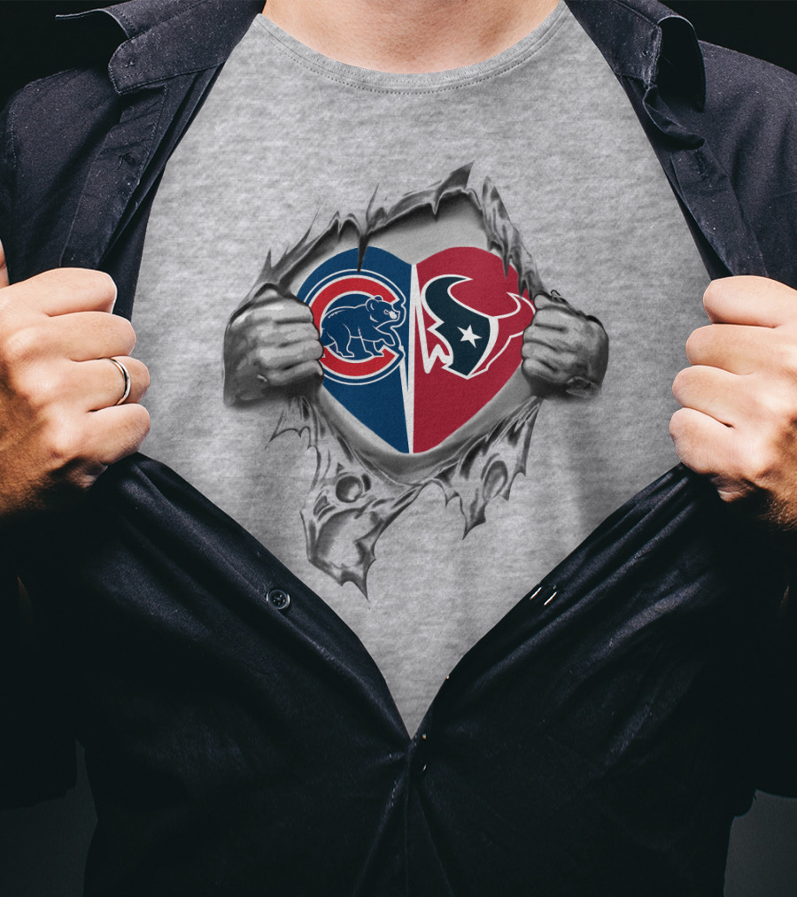Cubs Texans Heart Chicago Cubs Houston Texans Logos United T-Shirt