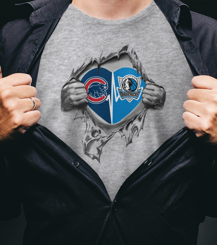 Cubs Mavericks It's In My Heart Sports Fusion Logos Inside Torn T-Shirt