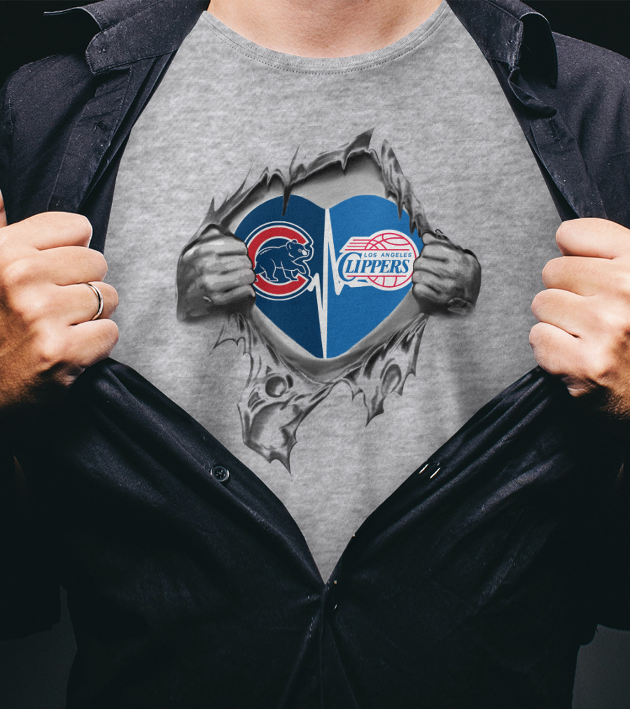 Cubs Los Angeles Clippers Heart Tearing Through T-Shirt
