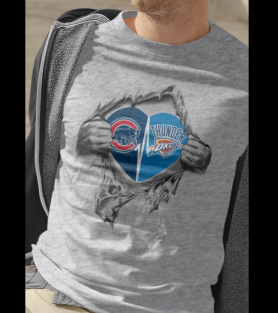 Cubs Thunder Okc It's In My Heart Iconic Logos Tear-Through T-Shirt