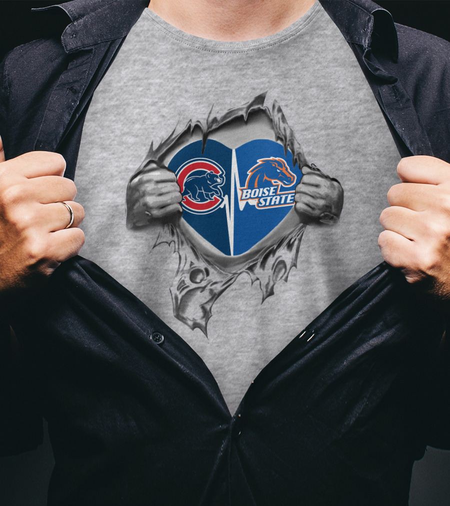Cubs Boise State Heart Torn Open Fan Loyalty T-Shirt