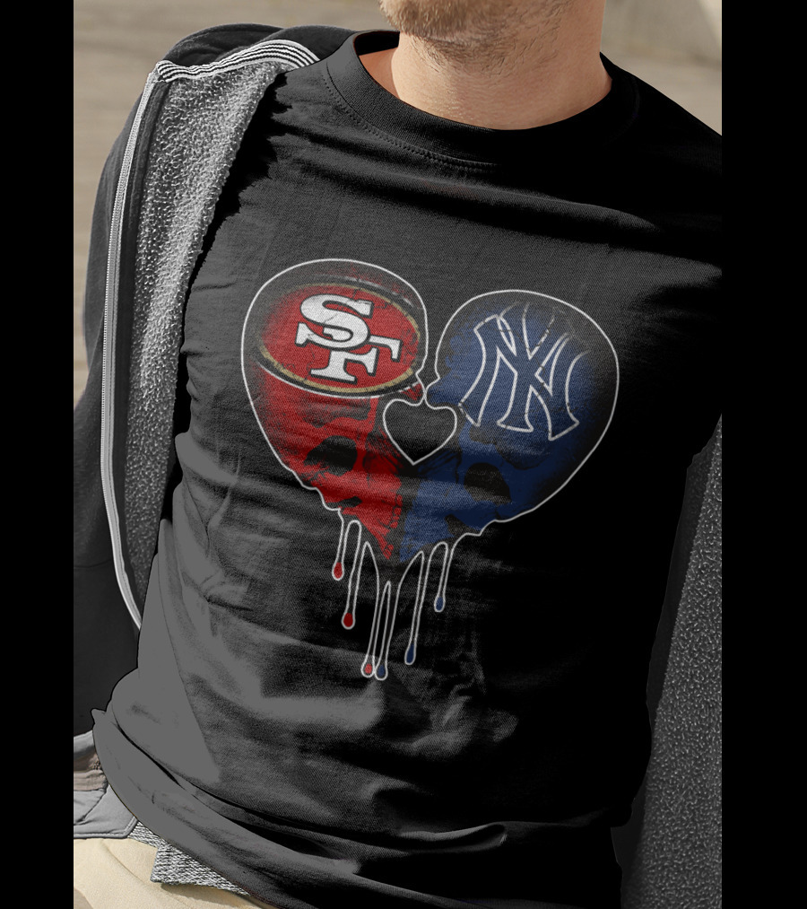 49Ers Yankees Skull Heart T-Shirt