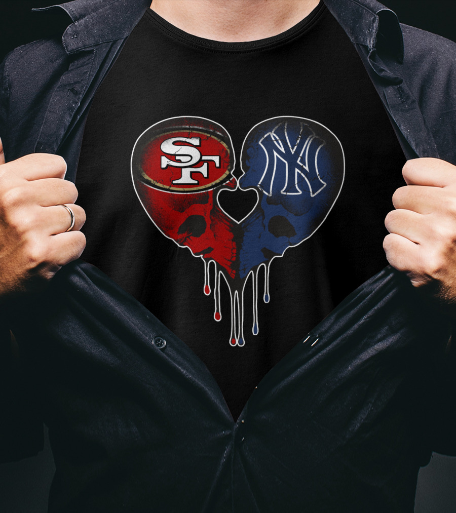 49Ers Yankees Skull Heart T-Shirt