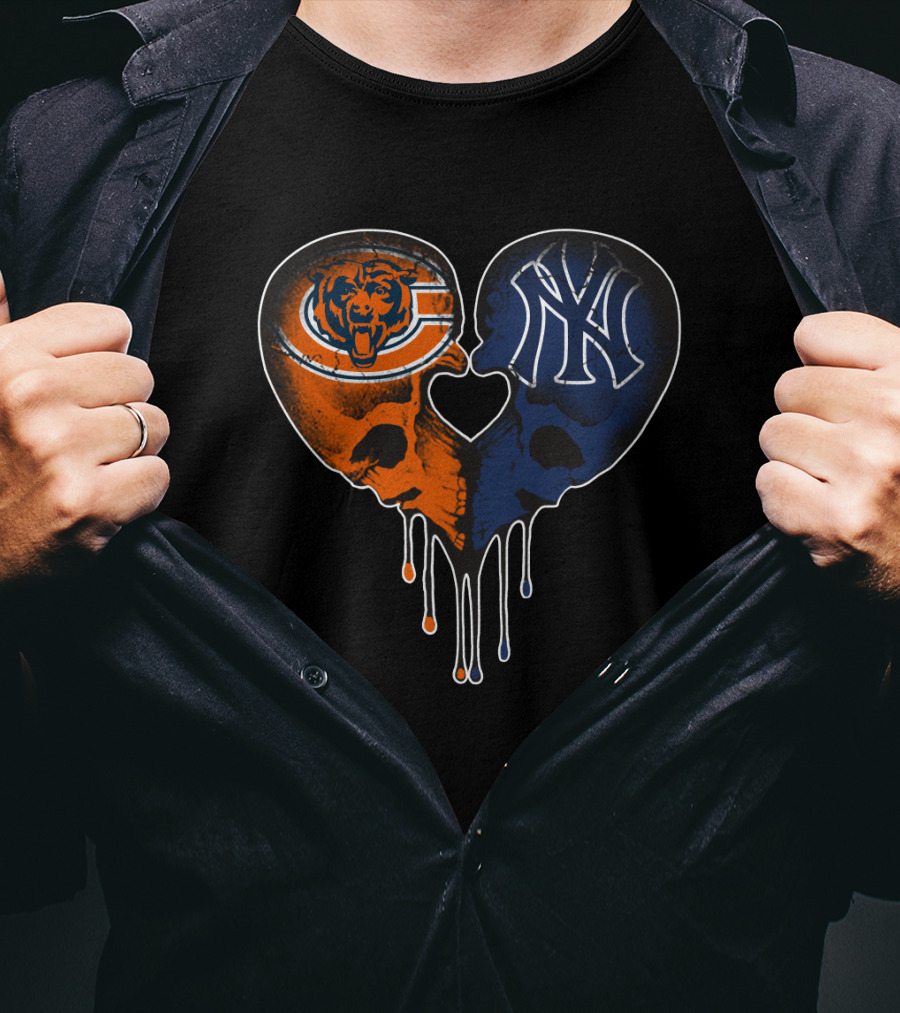 Bears Yankees Skull Heart T-Shirt