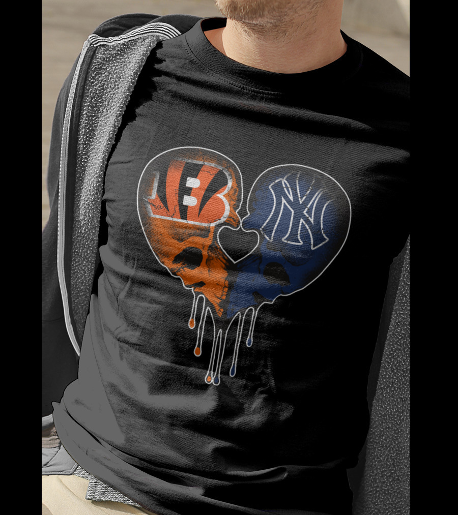 Bengals Yankees Skull Heart Love T-Shirt