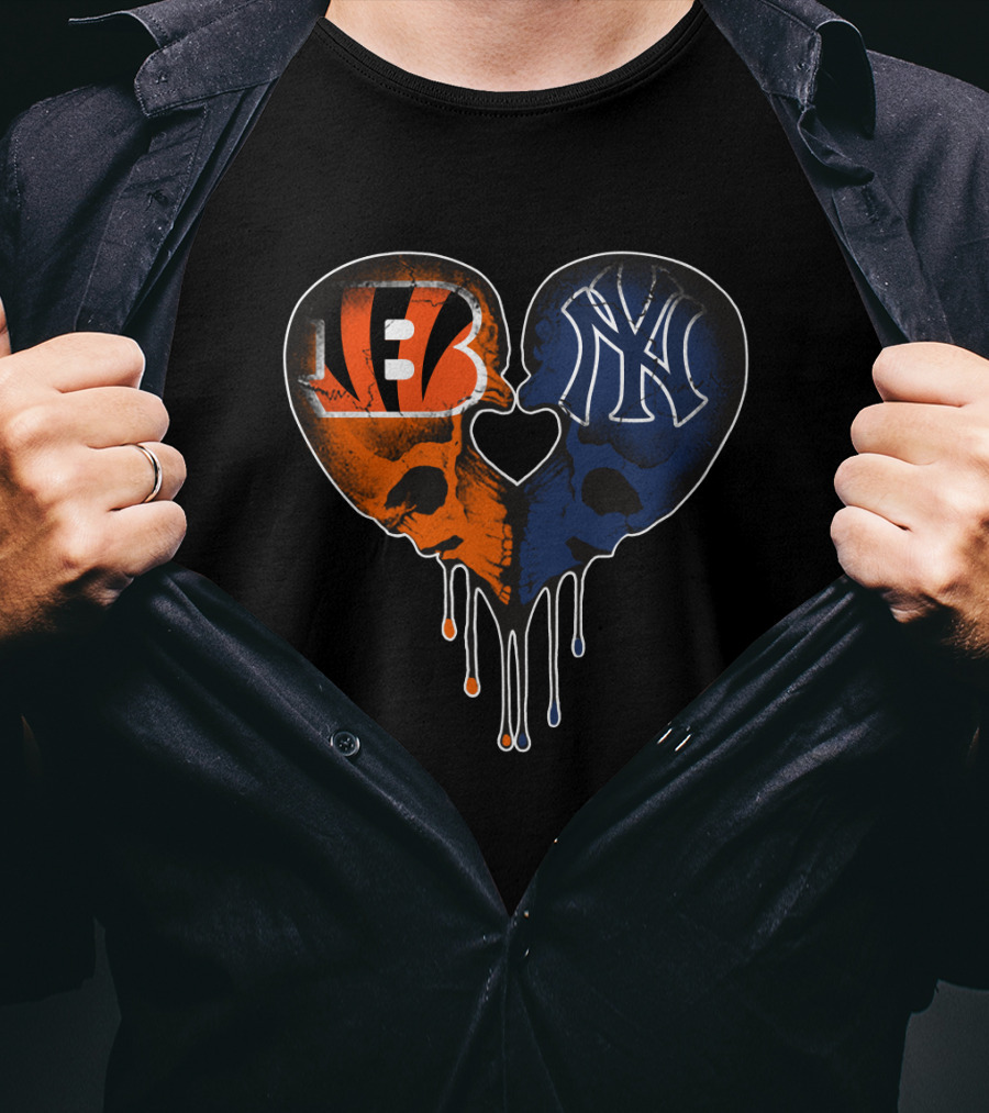 Bengals Yankees Skull Heart Love T-Shirt