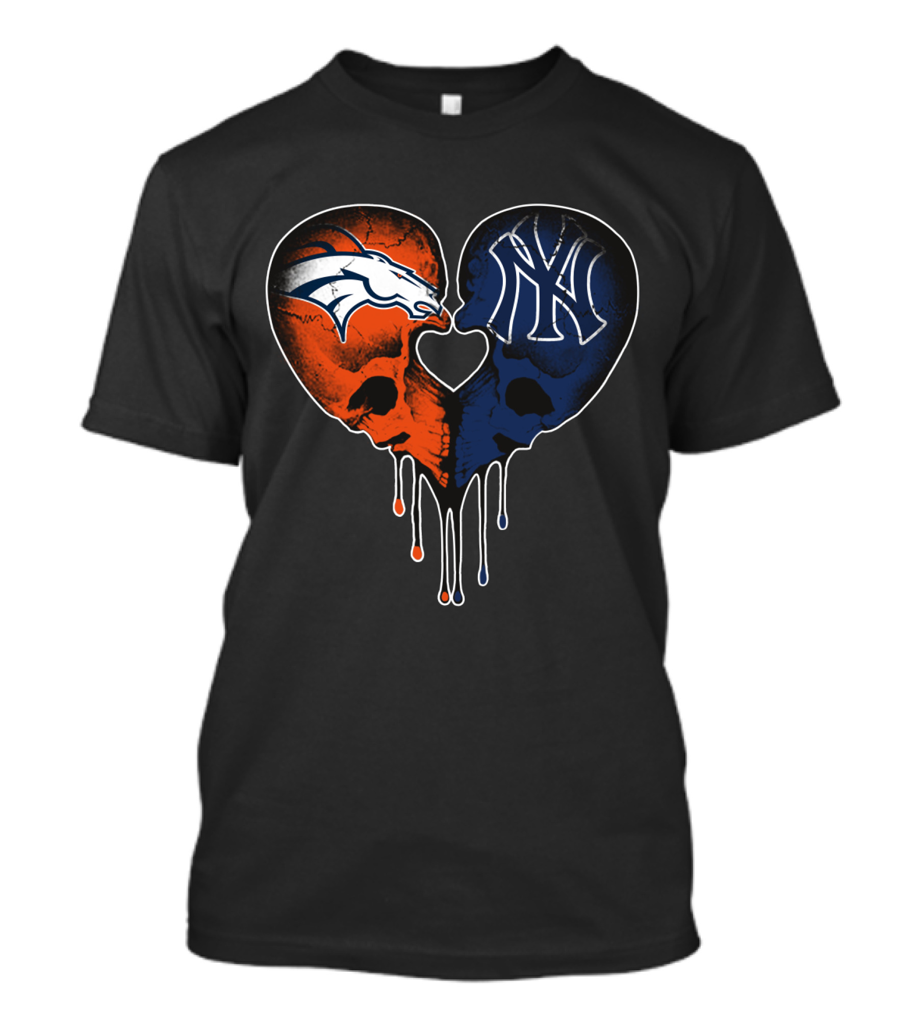 Broncos Yankees Skull Heart Fusion T-Shirt
