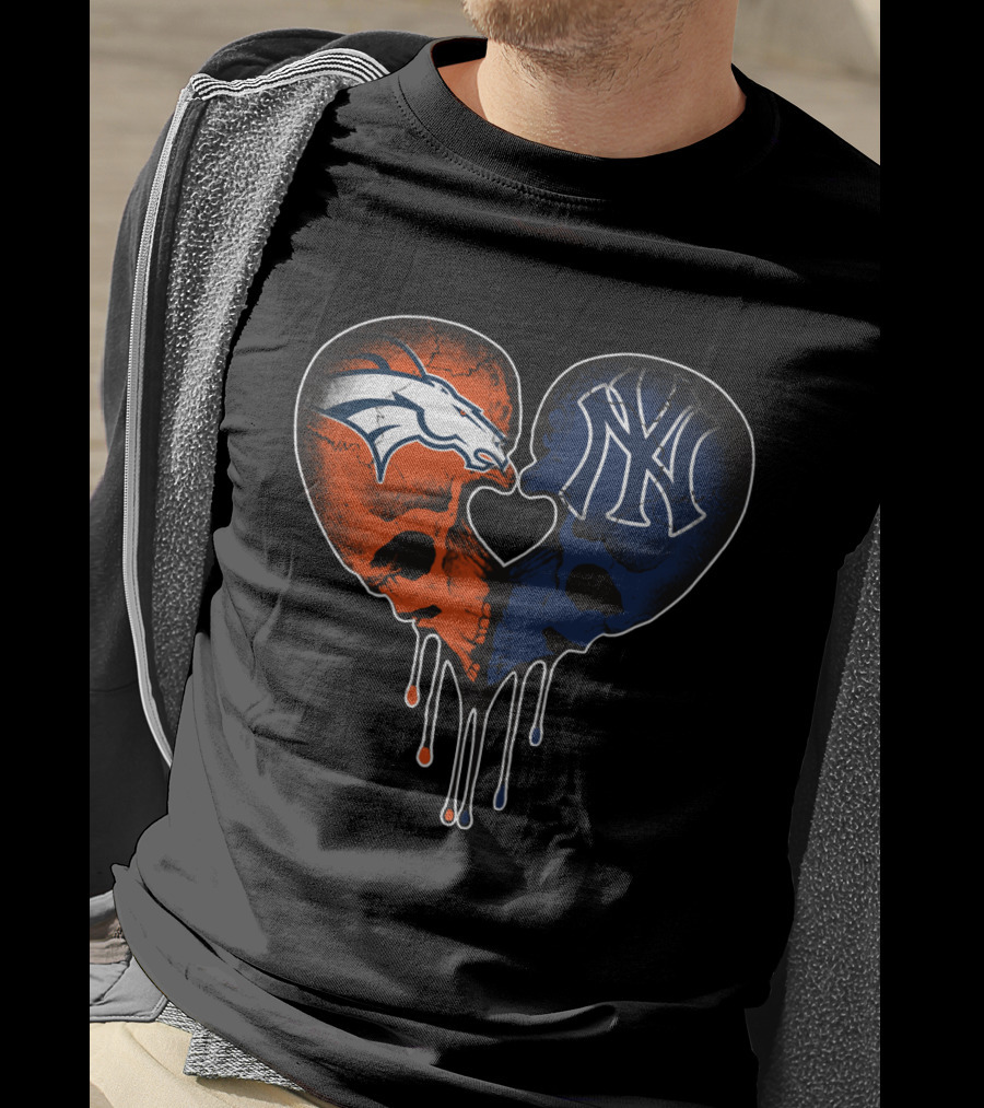 Broncos Yankees Skull Heart Fusion T-Shirt