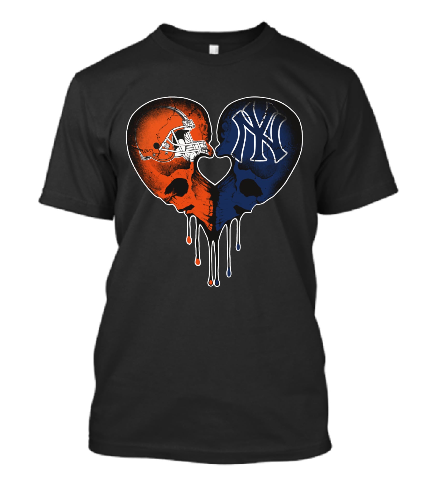 Browns Yankees Skull Heart Iconic Love T-Shirt