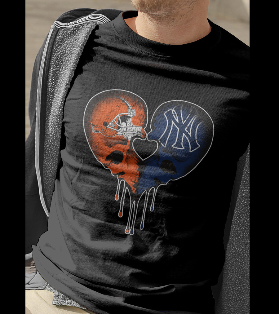 Browns Yankees Skull Heart Iconic Love T-Shirt