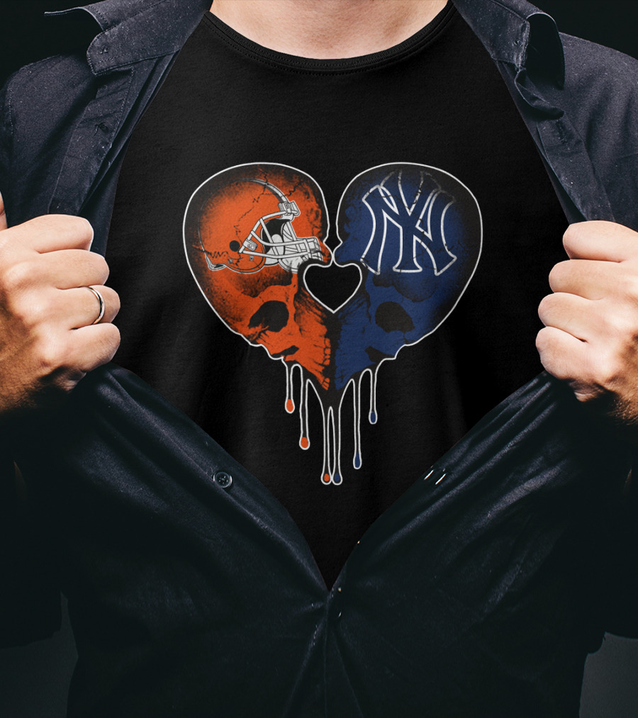 Browns Yankees Skull Heart Iconic Love T-Shirt