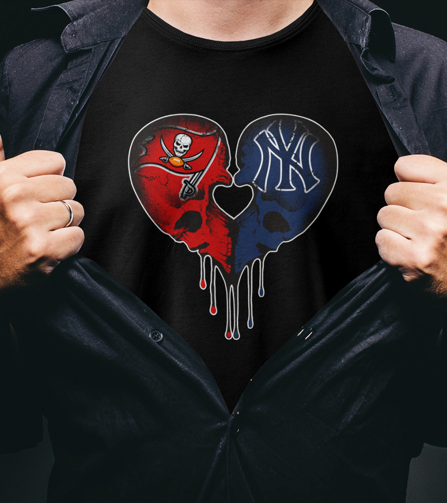 Buccaneers Yankees Skull Heart Fusion T-Shirt