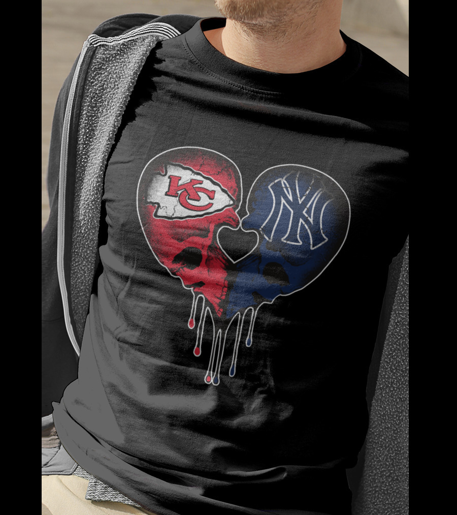 Chiefs Yankees Dripping Skull Heart Love T-Shirt