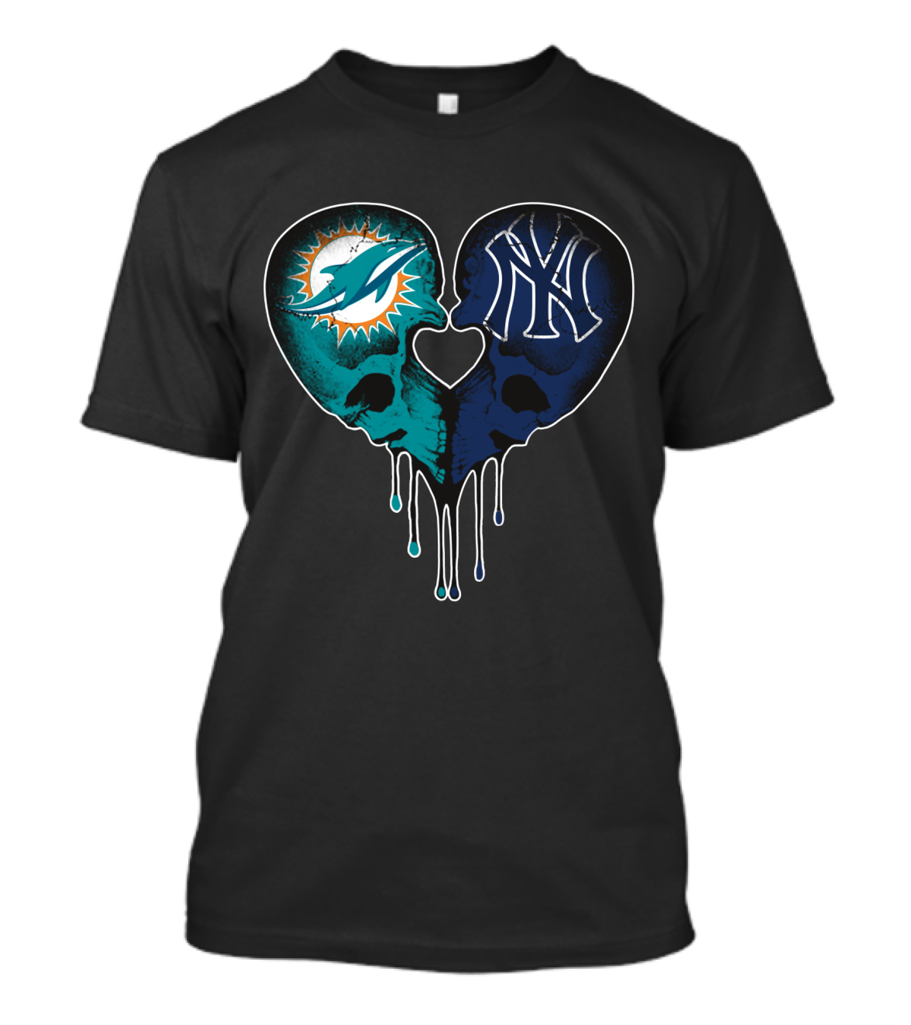 Dolphins Yankees Skull Heart Love T-Shirt