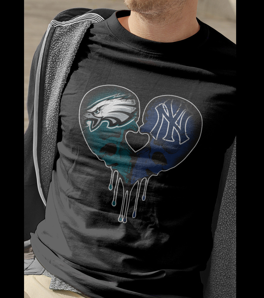 Eagles Yankees Skull Love Heart Drip T-Shirt