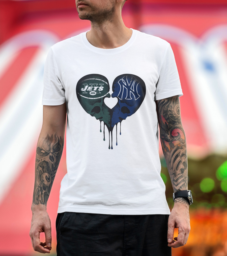 Jets Yankees Skull Heart Logo Fusion T-Shirt