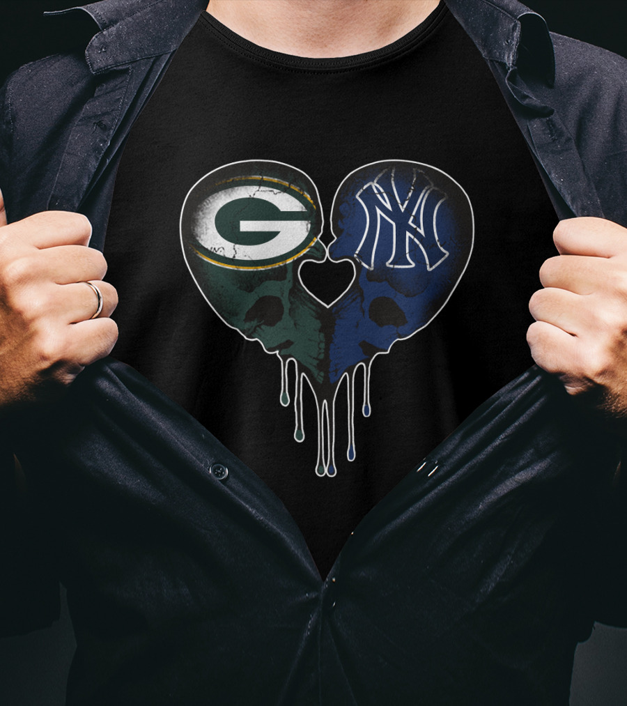 Packers Yankees Skull Heart Fusion T-Shirt