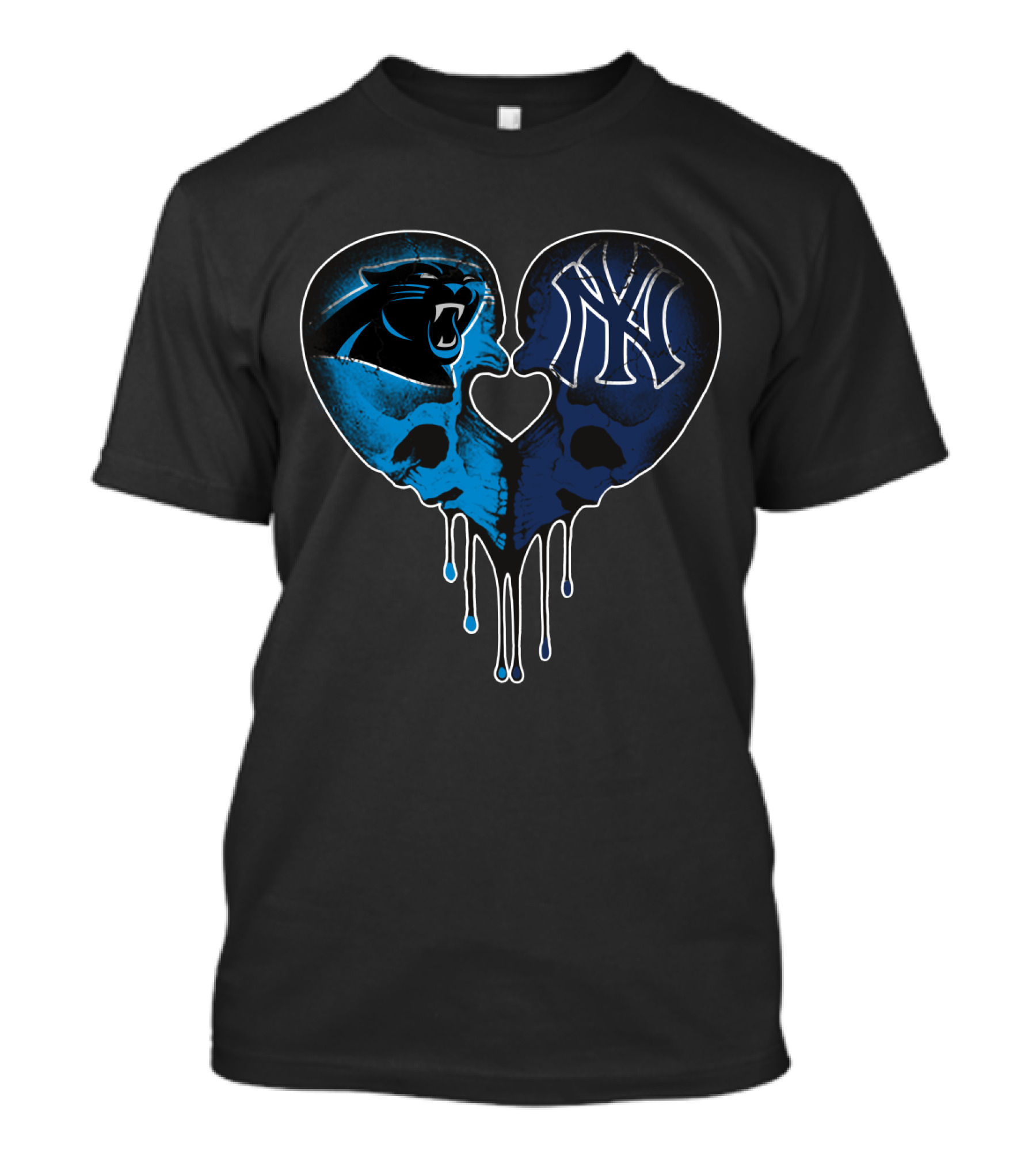 Panthers Yankees Skull Heart Love T-Shirt