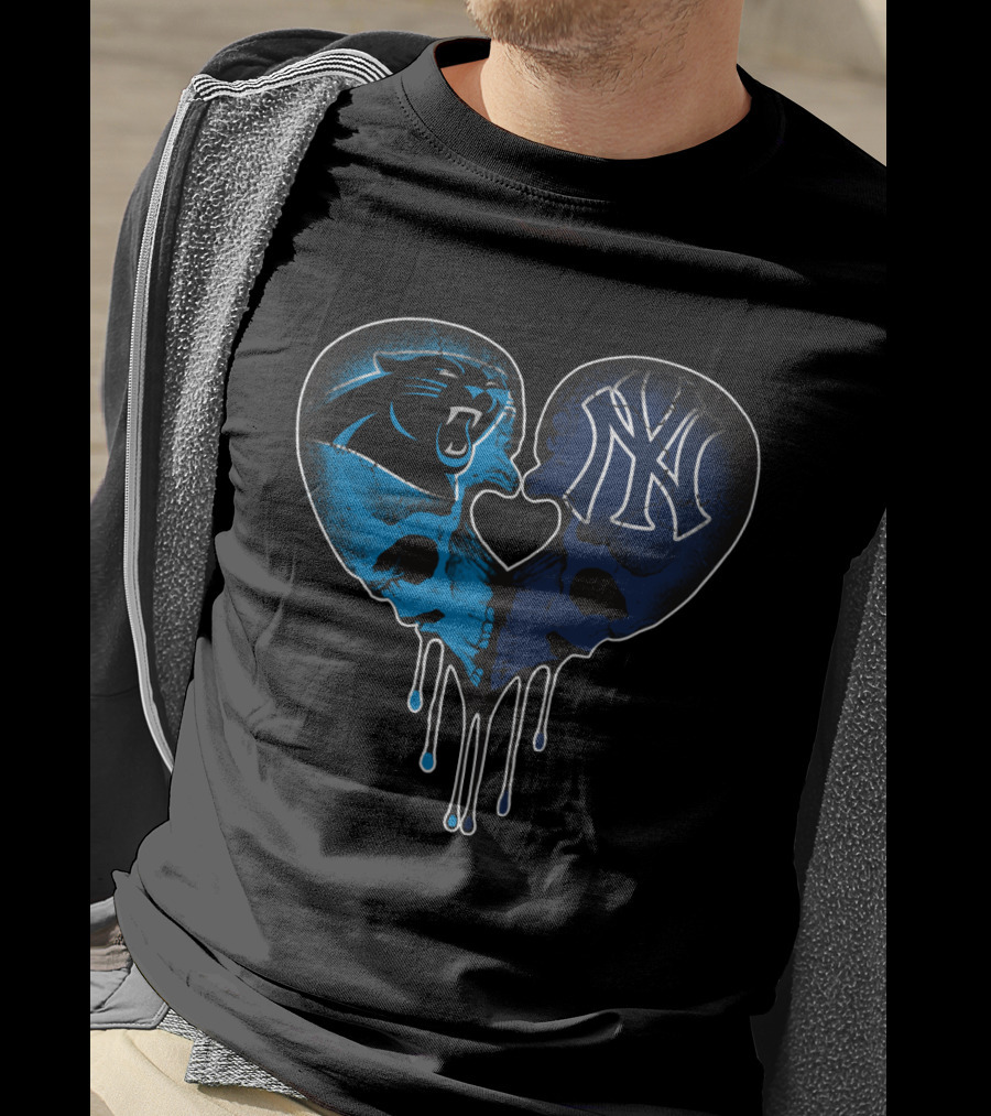 Panthers Yankees Skull Heart Love T-Shirt