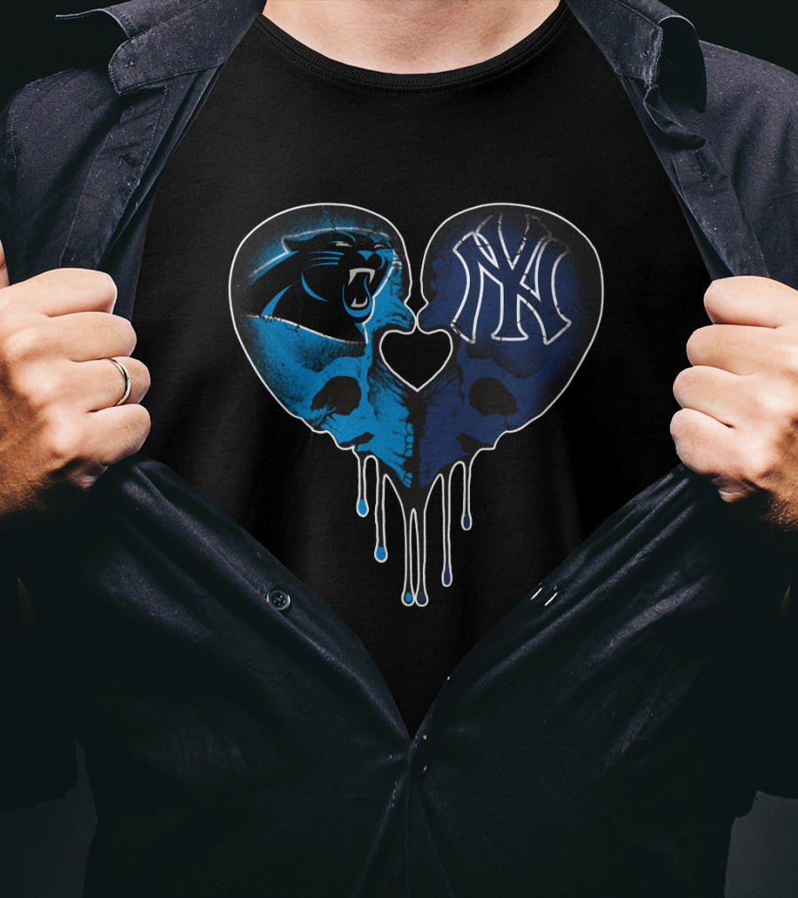 Panthers Yankees Skull Heart Love T-Shirt