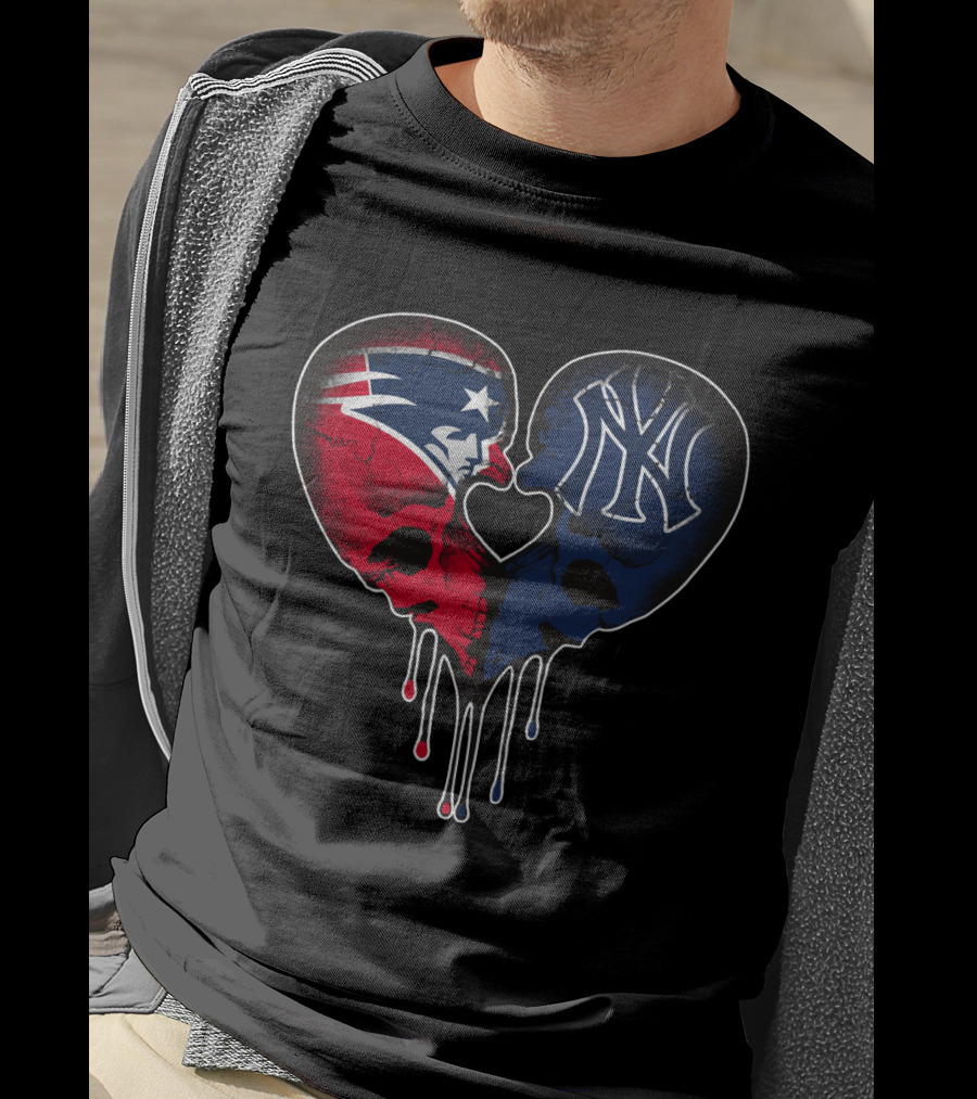 Patriots Yankees Skull Heart Fusion T-Shirt