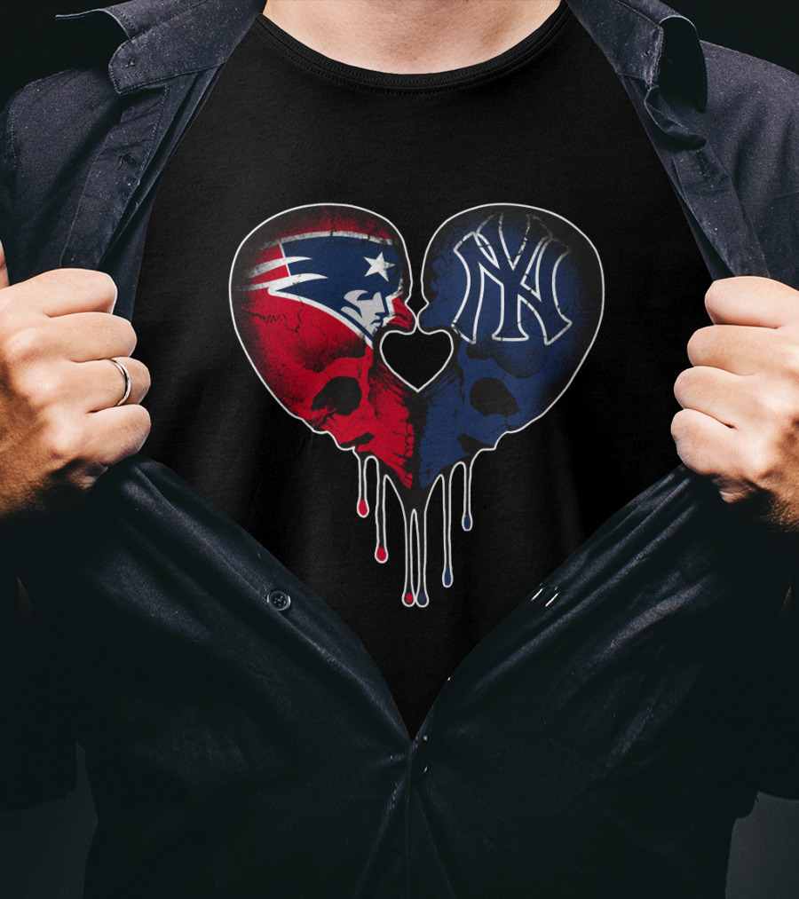 Patriots Yankees Skull Heart Fusion T-Shirt