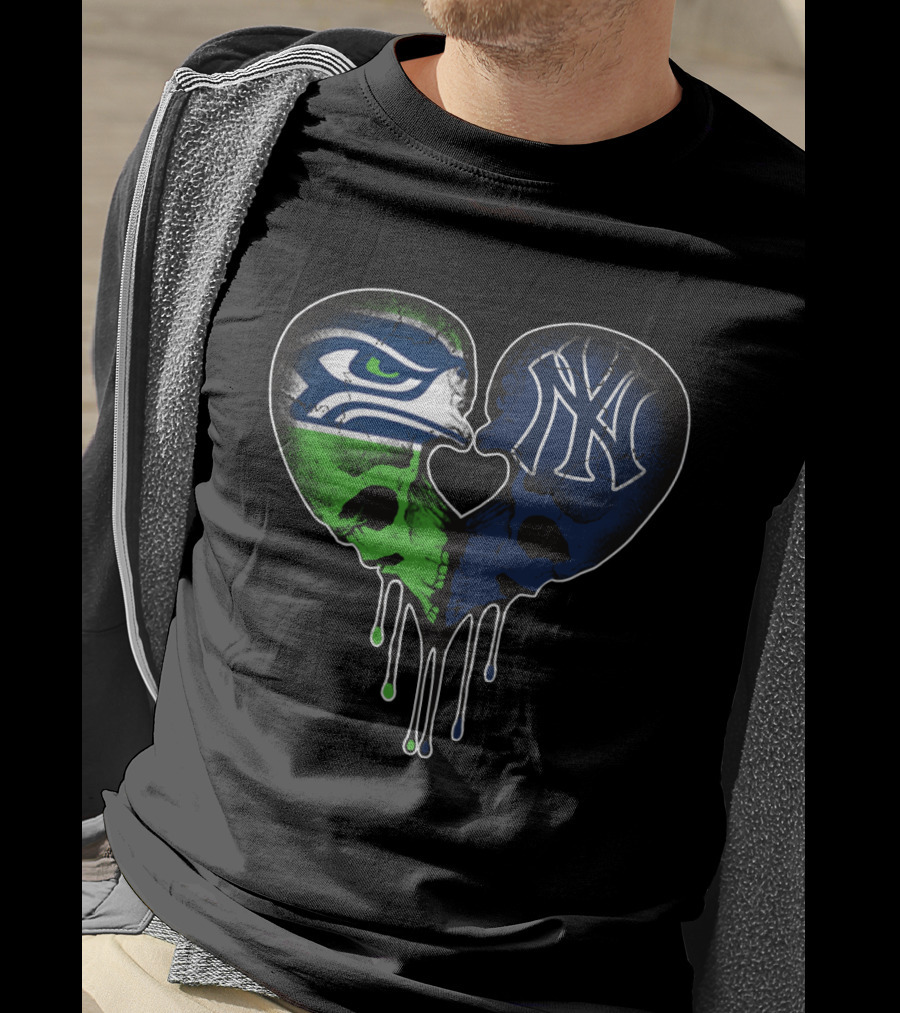 Seahawks Yankees Heart Skull Love T-Shirt
