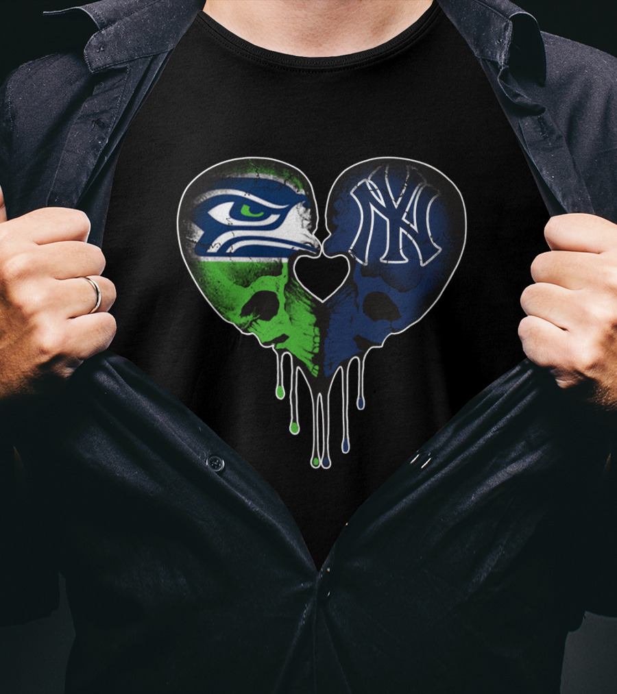 Seahawks Yankees Heart Skull Love T-Shirt