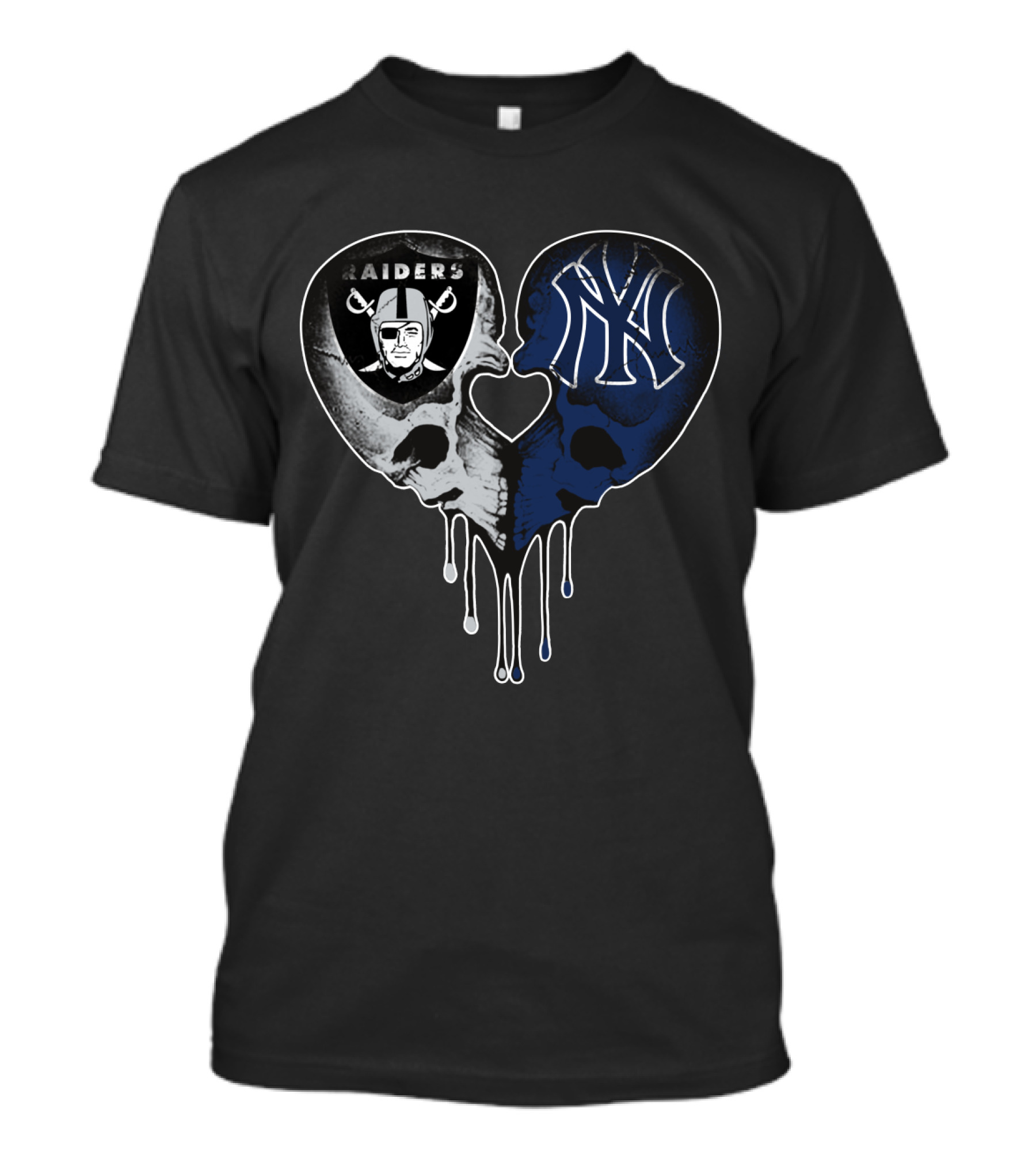 Raiders Yankees Skull Heart Drip Love T-Shirt
