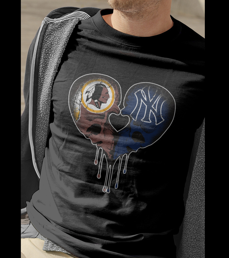 Redskins Yankees Skull Heart Dripping Elements T-Shirt