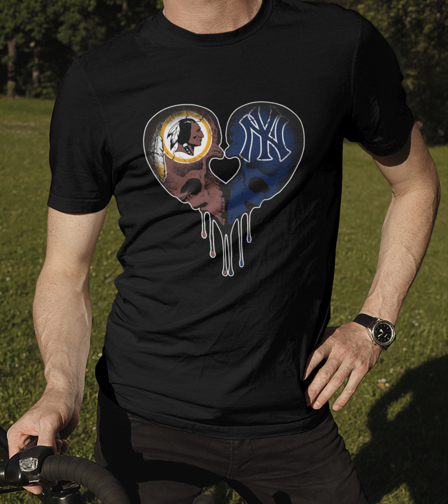 Redskins Yankees Skull Heart Dripping Elements T-Shirt