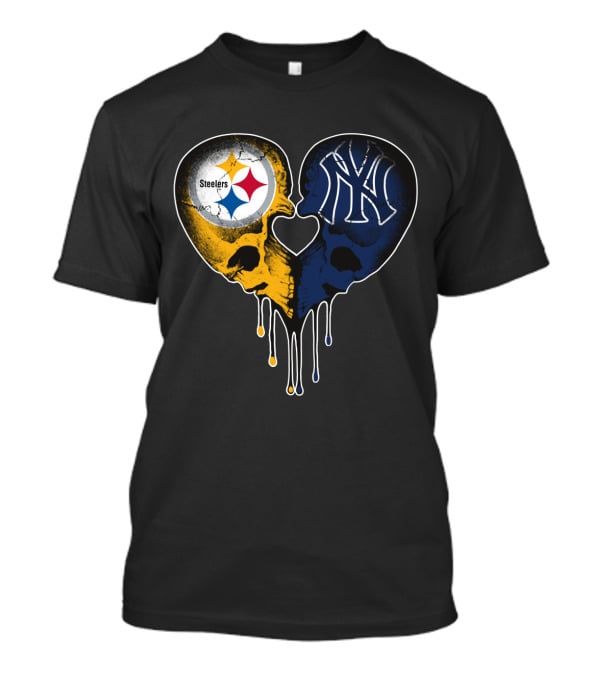 Steelers Yankees Skull Heart Fusion Love T-Shirt
