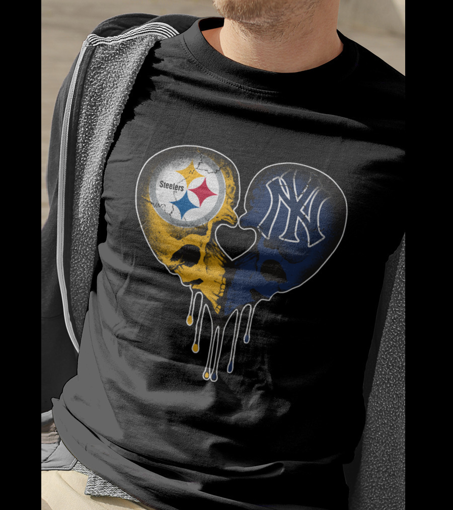 Steelers Yankees Skull Heart Fusion Love T-Shirt