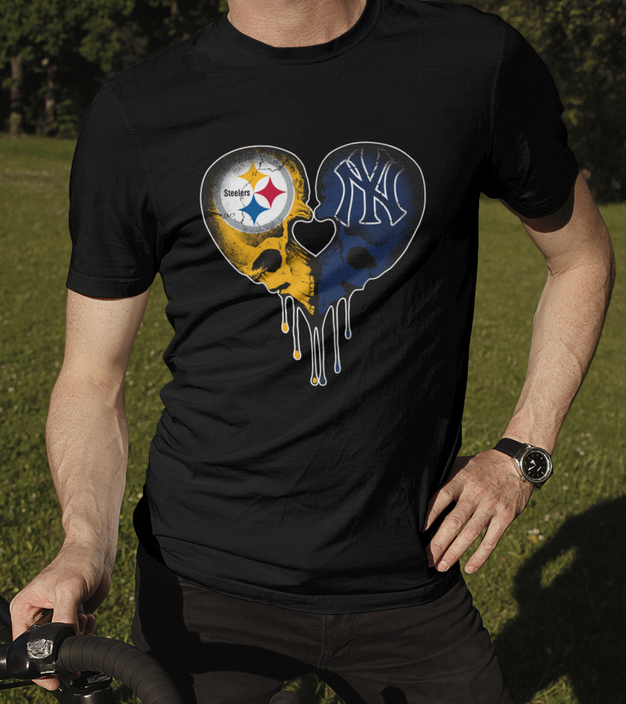 Steelers Yankees Skull Heart Fusion Love T-Shirt