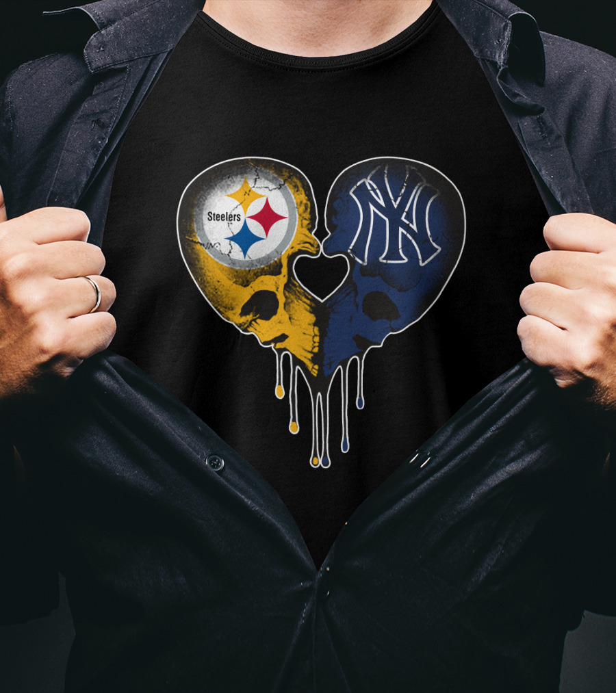 Steelers Yankees Skull Heart Fusion Love T-Shirt