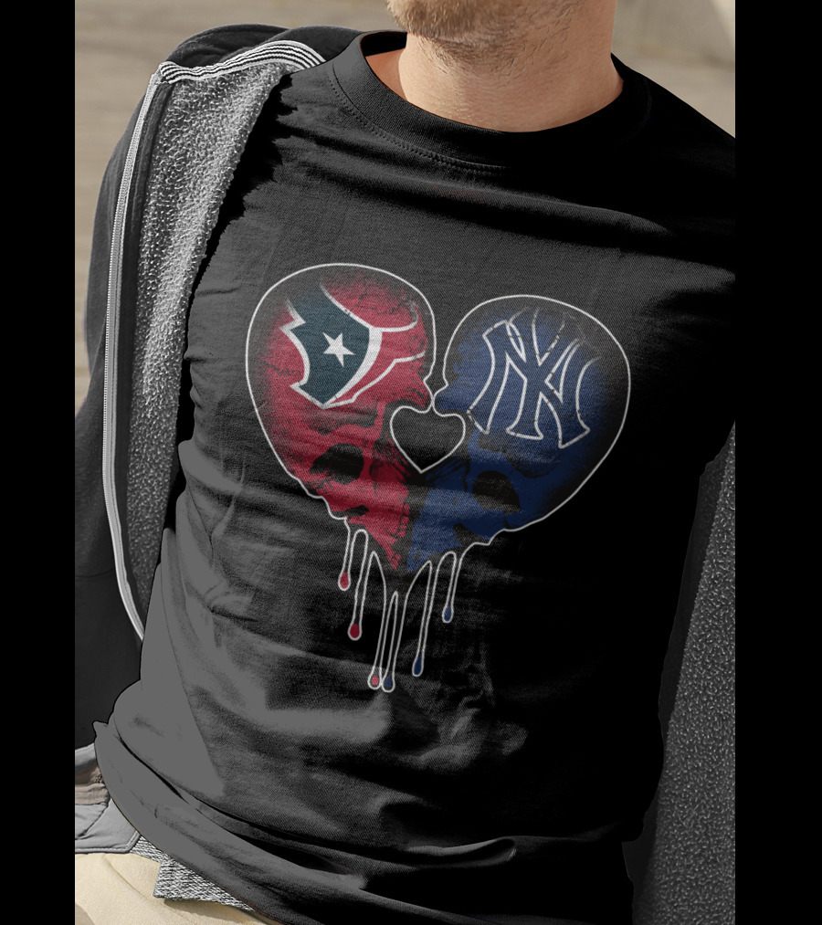 Texans Yankees Skull Heart T-Shirt