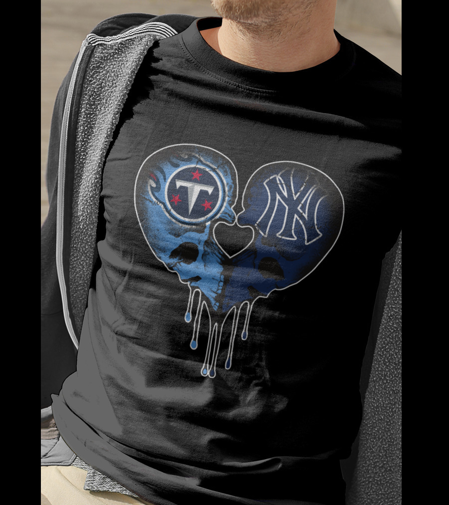 Titans Yankees Skull Heart Drip T-Shirt