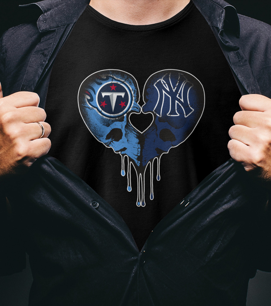Titans Yankees Skull Heart Drip T-Shirt