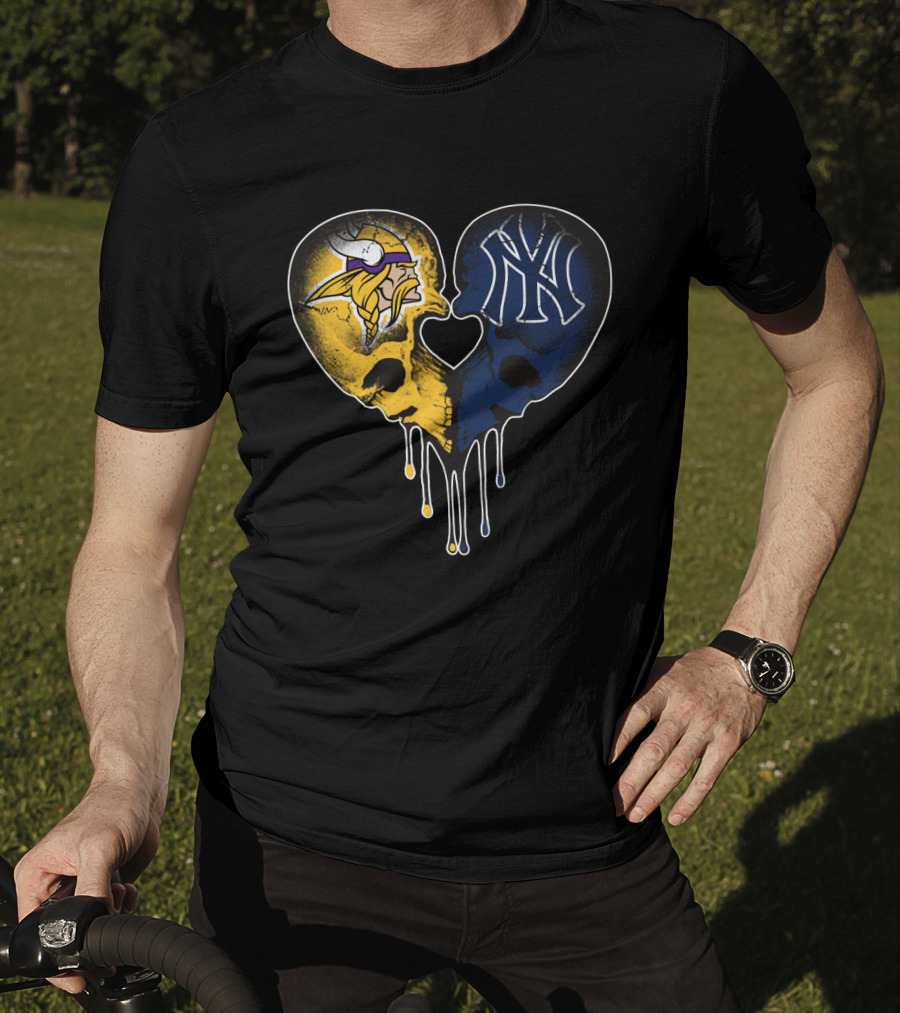 Vikings Yankees Skull Heart Love T-Shirt